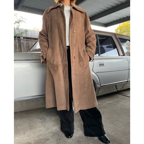 🔥Vintage ILGWU USA Made Brown Suede Leather Distressed Duster Jacket Coat XS-S - Picture 3 of 15